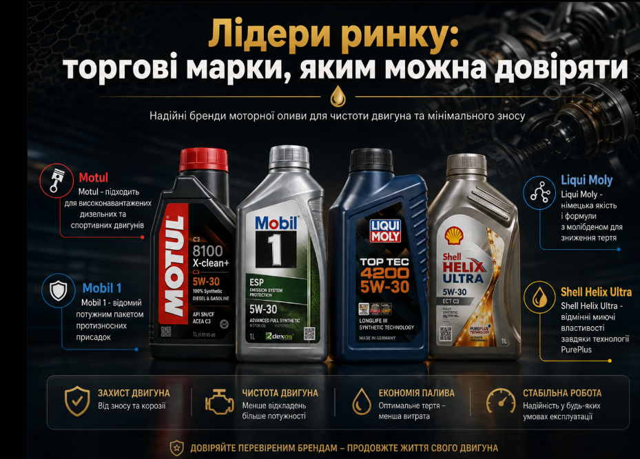 Хіти продаж моторної оливи за версією автосервісу Лідери на ринку мастил за версією СТО СІАН 2026